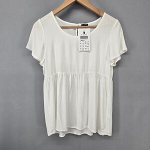 ST. GEORGE Blouse Womens Small White Babydoll Flutter Sleeve Empire Waist Top